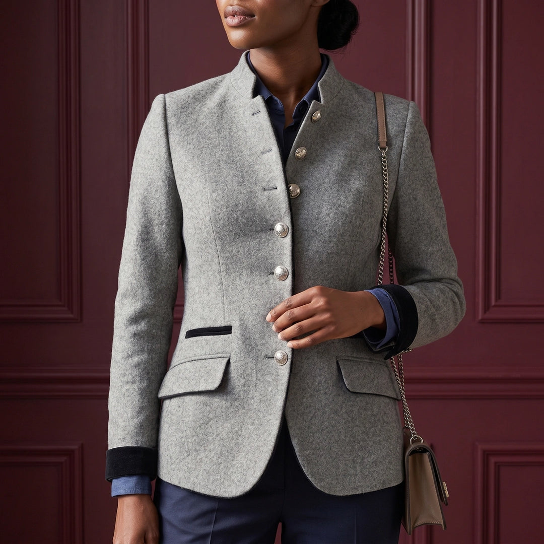 Ginevra Wool Blend Piped Tailored Blazer - Gray