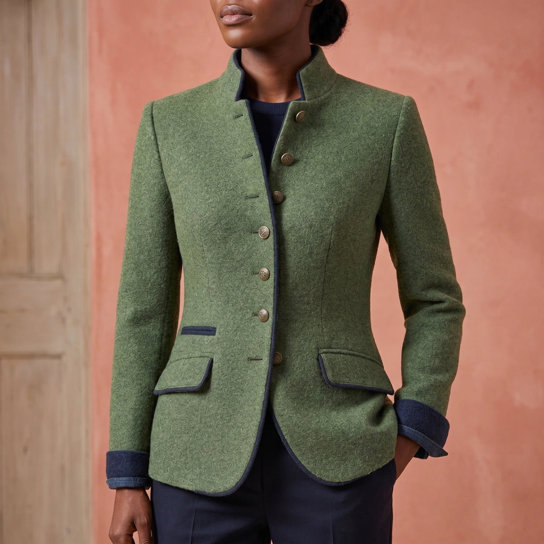Ginevra Wool Blend Piped Tailored Blazer - Green