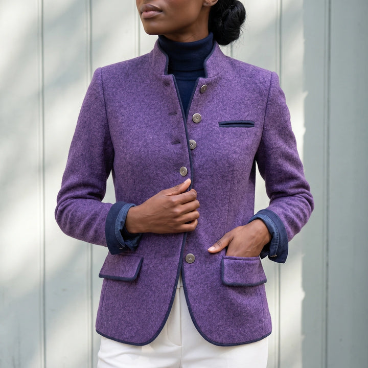 Ginevra Wool Blend Piped Tailored Blazer - Purple