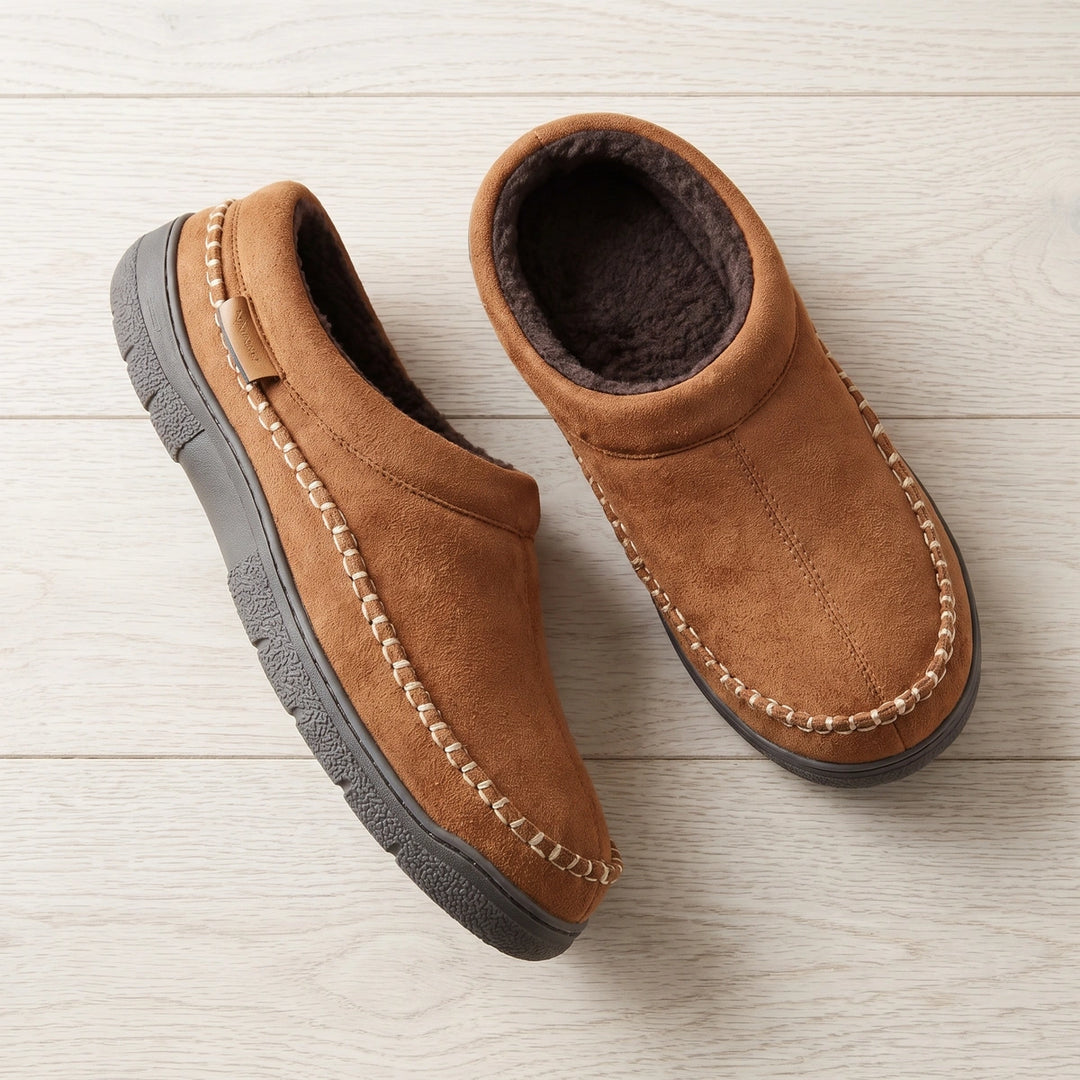 Gordon Suede Fleece Lined Moccasin Slippers - Brown