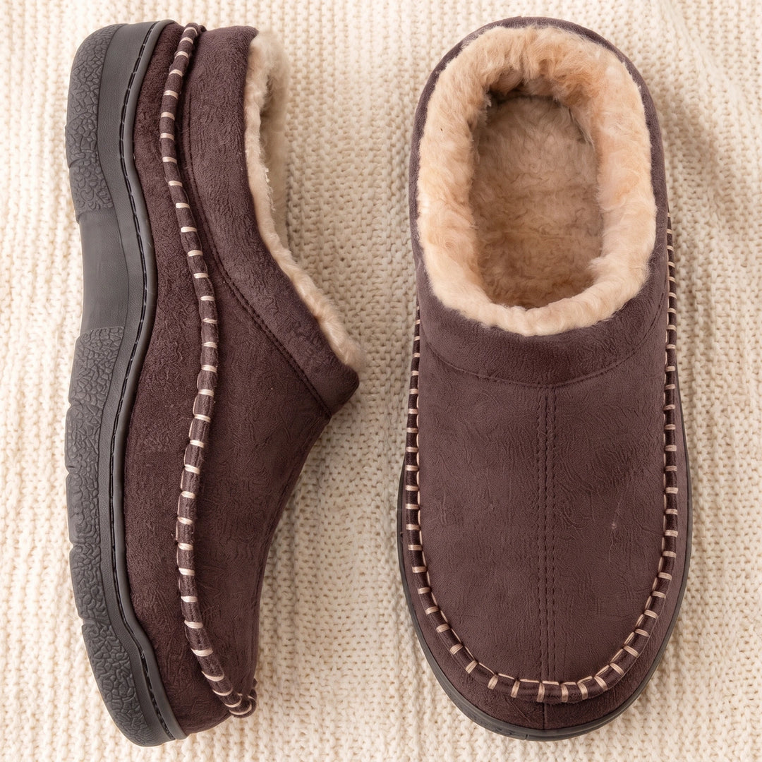 Gordon Suede Fleece Lined Moccasin Slippers - Dark Brown