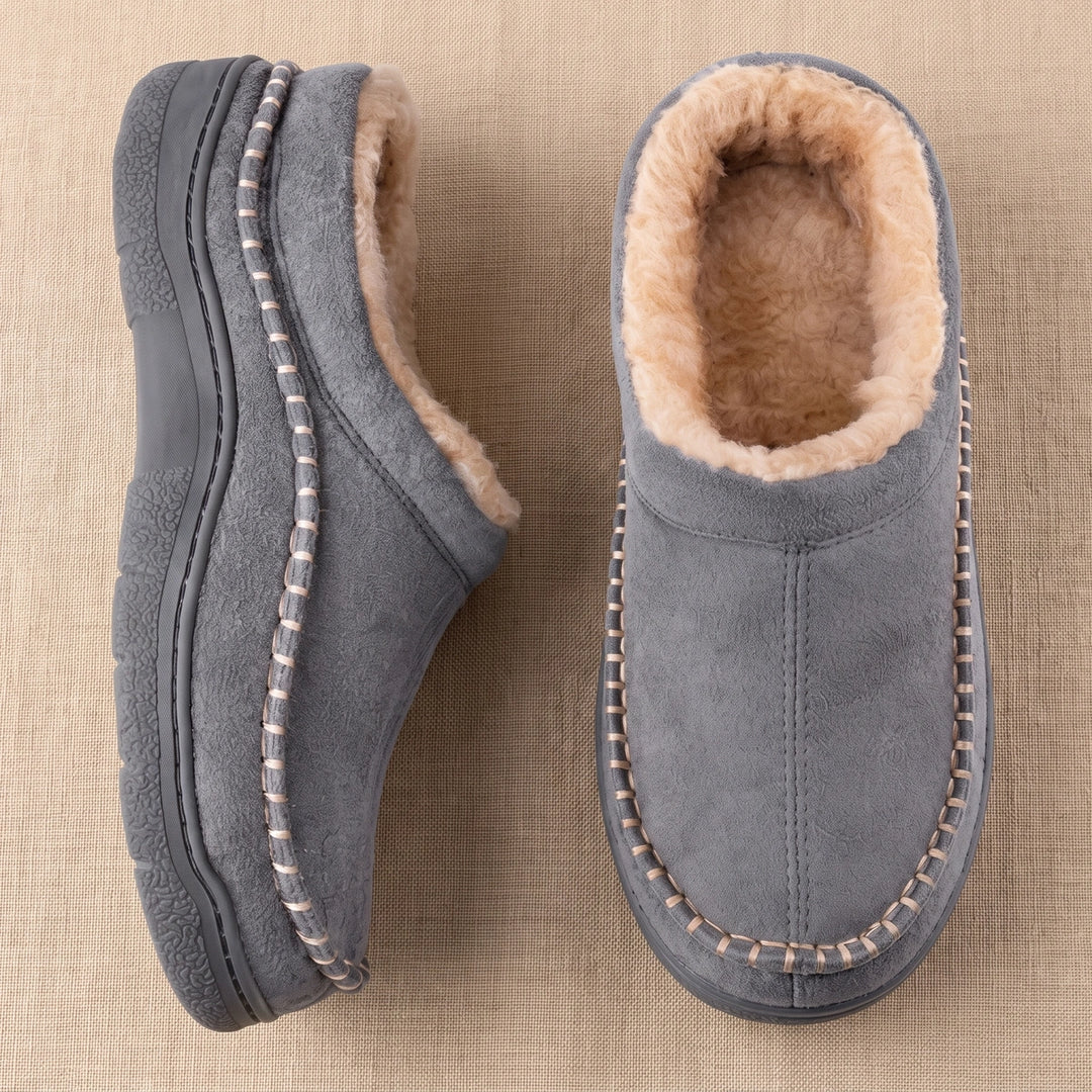 Gordon Suede Fleece Lined Moccasin Slippers - Gray
