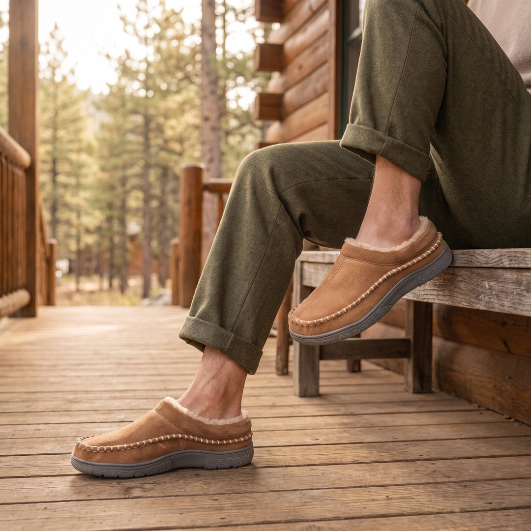 Gordon Suede Fleece Lined Moccasin Slippers - Light Brown