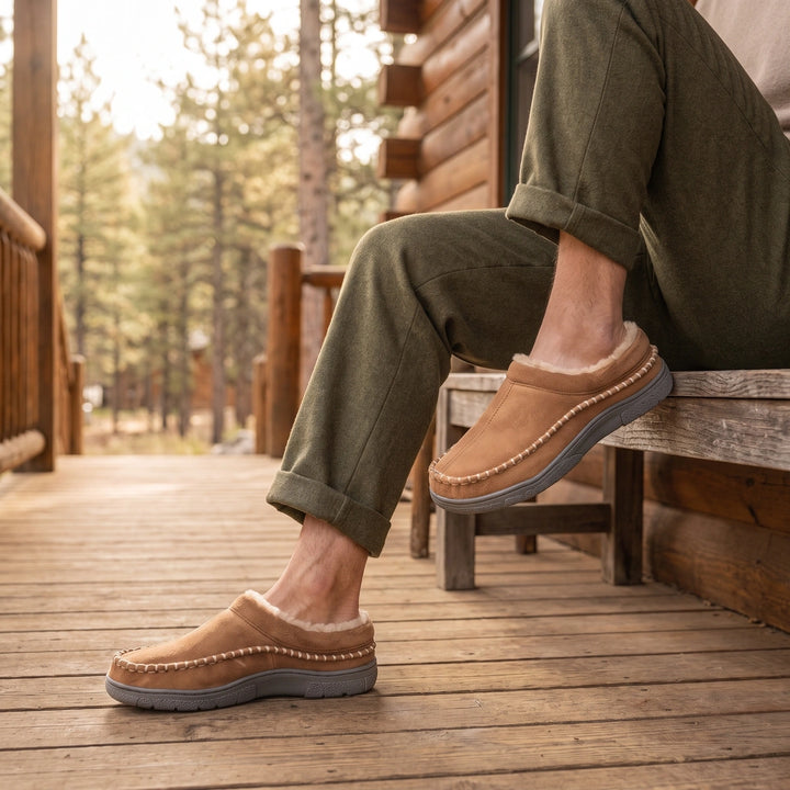 Gordon Suede Fleece Lined Moccasin Slippers - Light Brown