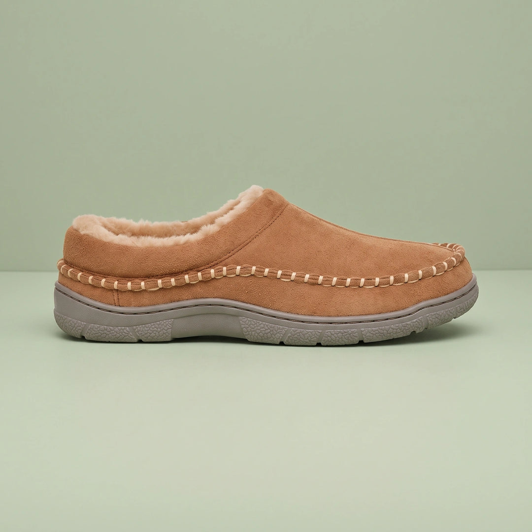 Gordon Suede Fleece Lined Moccasin Slippers - Light Brown