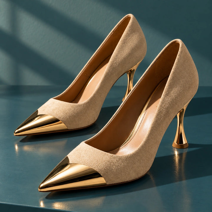 Grace Arch Support Suede Metal Toe Pumps - Beige