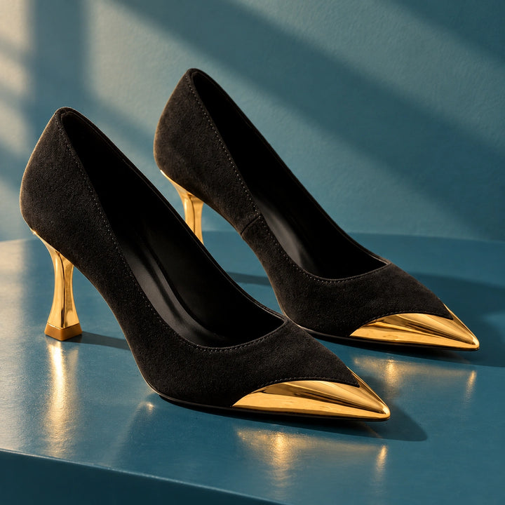 Grace Arch Support Suede Metal Toe Pumps - Black