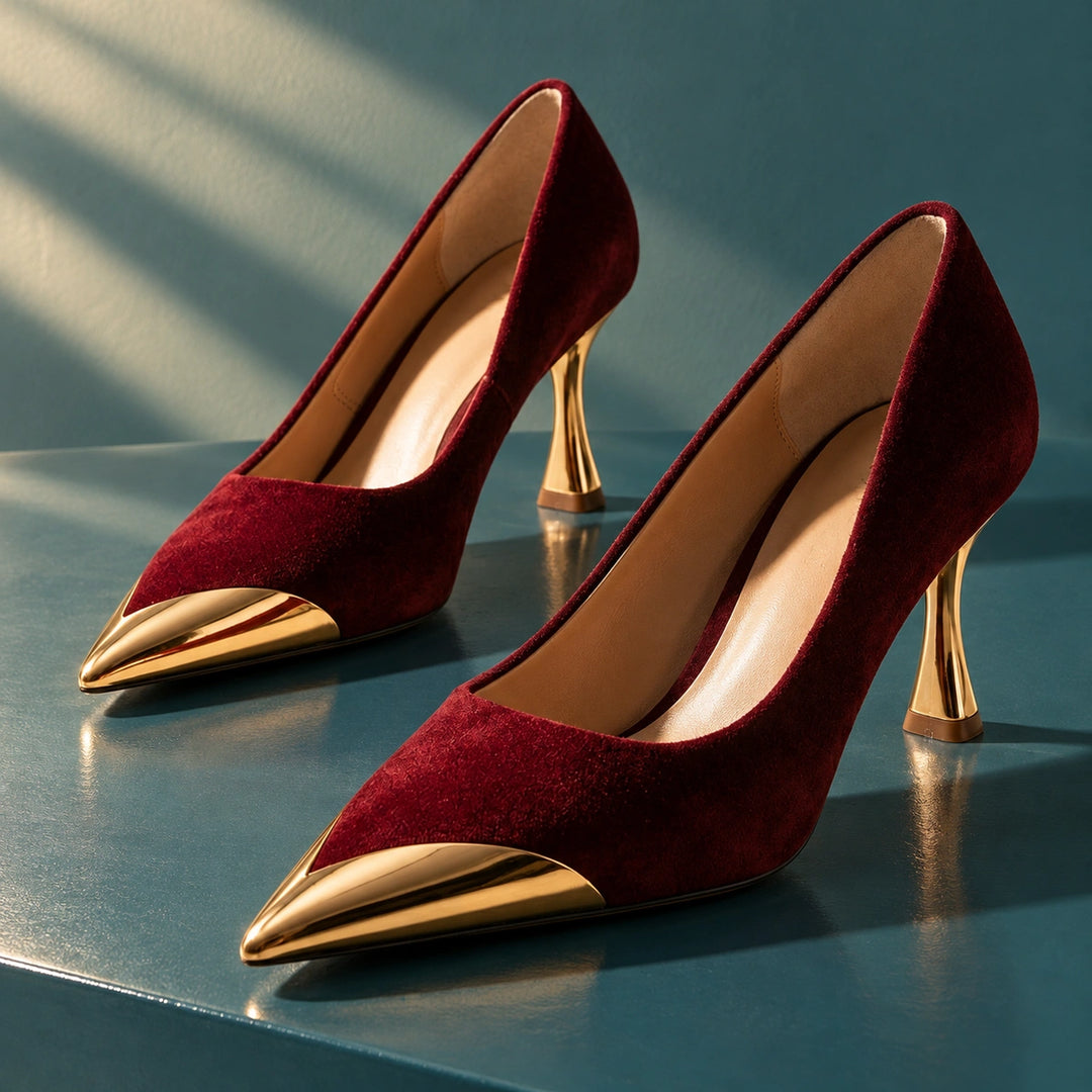 Grace Arch Support Suede Metal Toe Pumps - Red