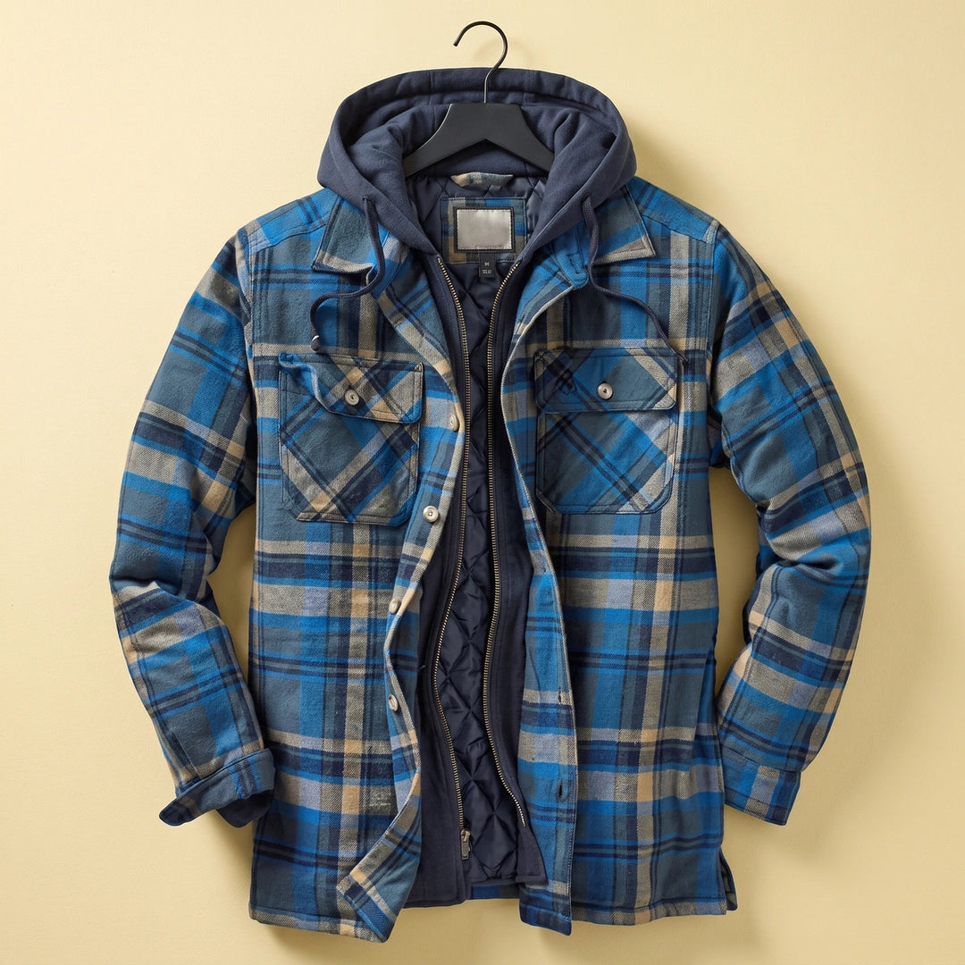Gunnar Plaid Flannel Quilted Lined Hooded Jacket - Blue
