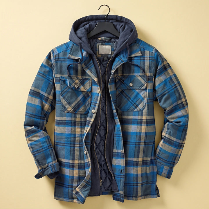 Gunnar Plaid Flannel Quilted Lined Hooded Jacket - Blue