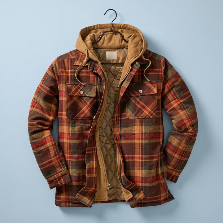 Gunnar Plaid Flannel Quilted Lined Hooded Jacket - Red