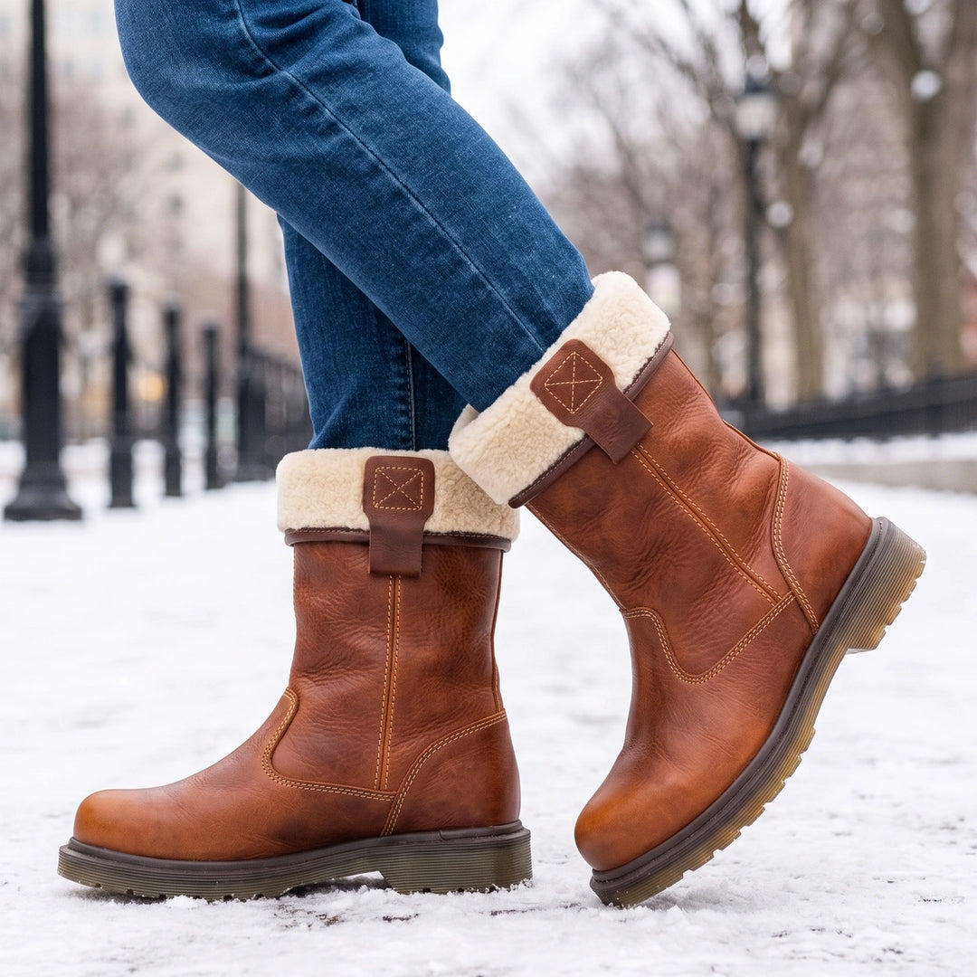 Gwyneth Fold Over Fleece Cuff Winter Ankle Boots - Brown
