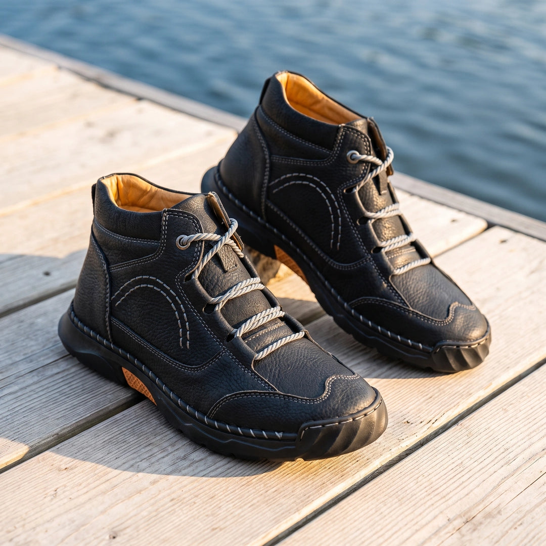 Hector Genuine Leather Hand Stitched Lace Up Chukka Boots - Black