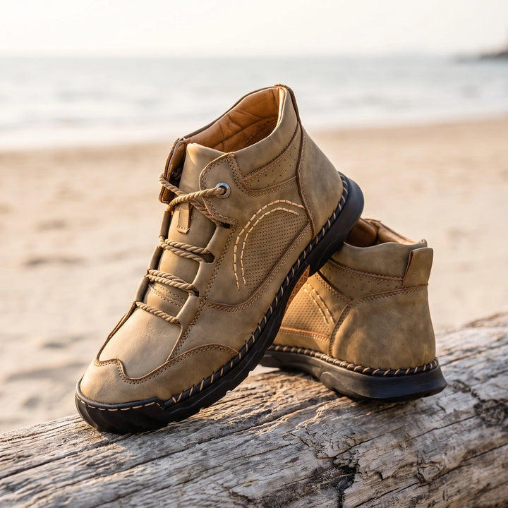 Hector Genuine Leather Hand Stitched Lace Up Chukka Boots - Khaki