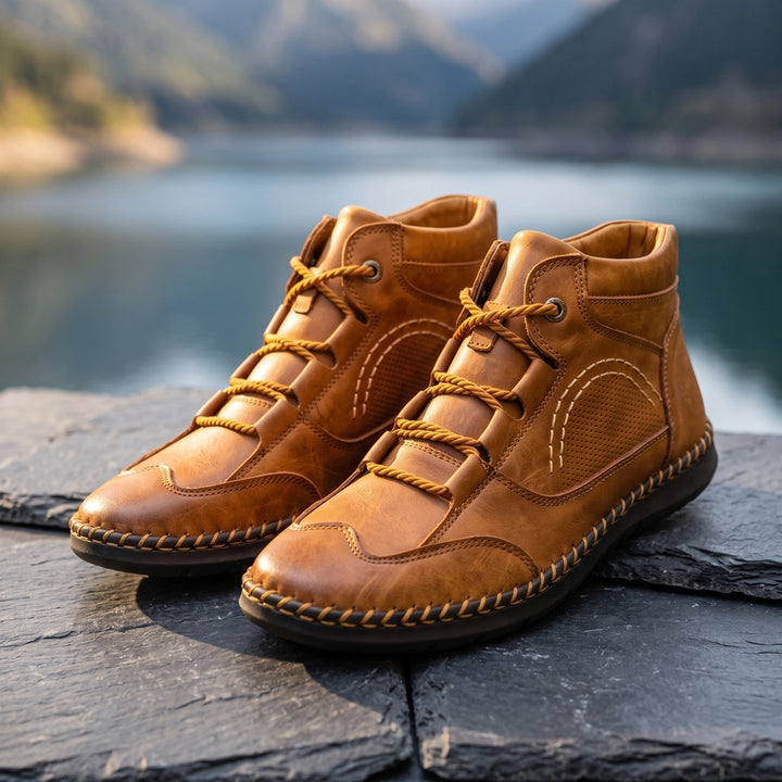 Hector Genuine Leather Hand Stitched Lace Up Chukka Boots - Tan