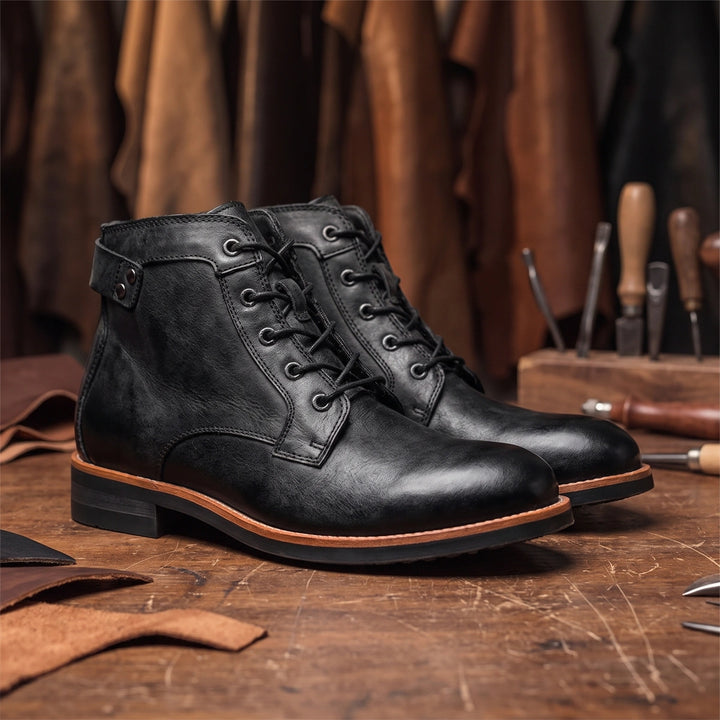 Henry Full Grain Leather Lace Up Ankle Boots - Black