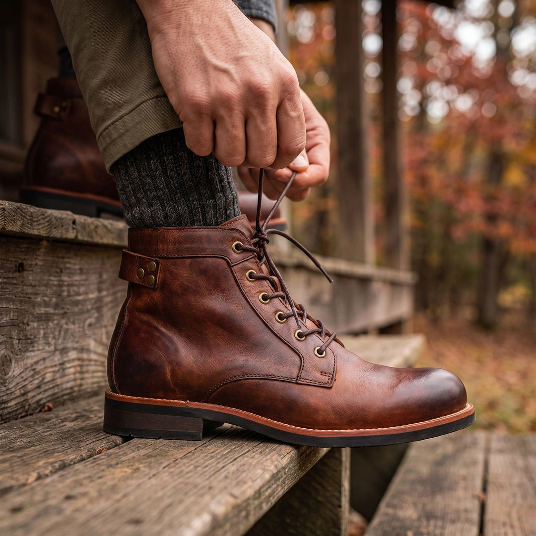 Henry Full Grain Leather Lace Up Ankle Boots - Brown
