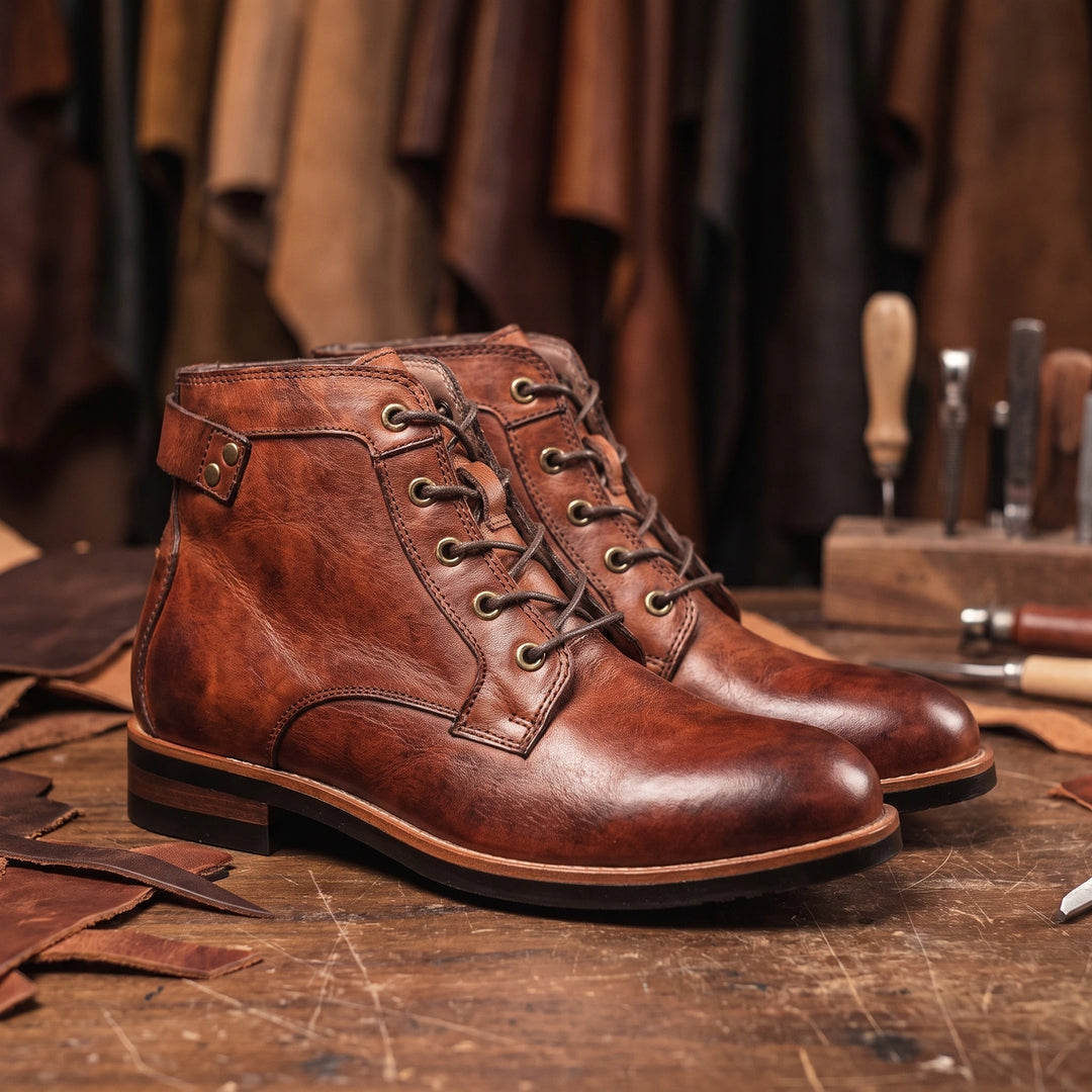 Henry Full Grain Leather Lace Up Ankle Boots - Brown