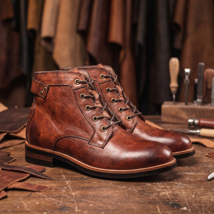 Henry Full Grain Leather Lace Up Ankle Boots - Brown