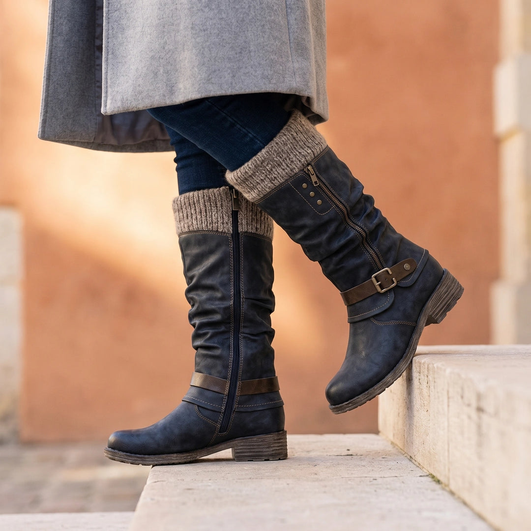 Hortensia Thermal Knit Cuff Orthopedic Knee High Boots - Black