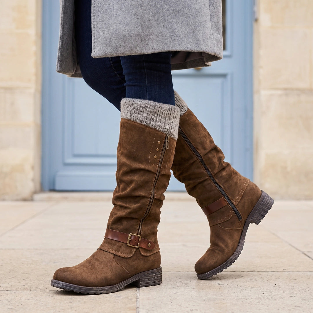 Hortensia Thermal Knit Cuff Orthopedic Knee High Boots - Brown