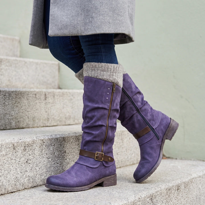 Hortensia Thermal Knit Cuff Orthopedic Knee High Boots - Purple
