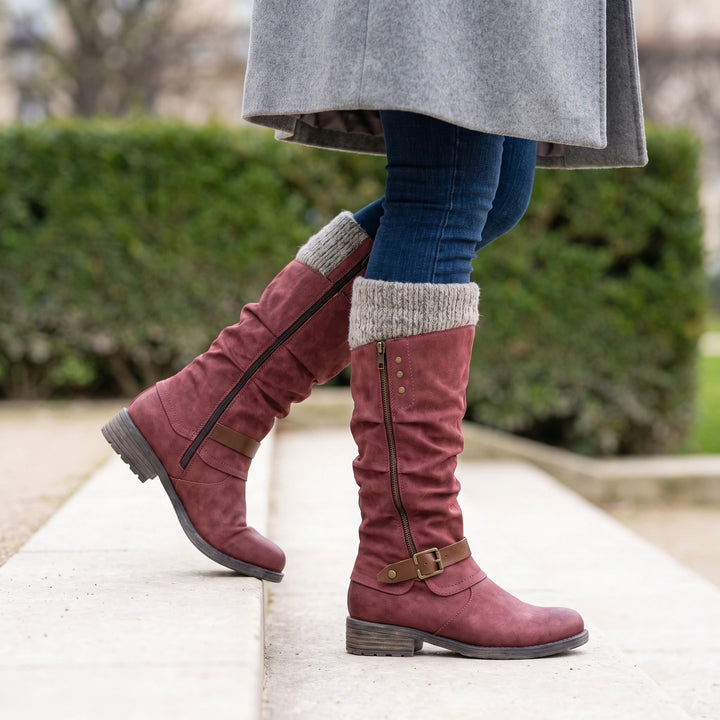 Hortensia Thermal Knit Cuff Orthopedic Knee High Boots - Red