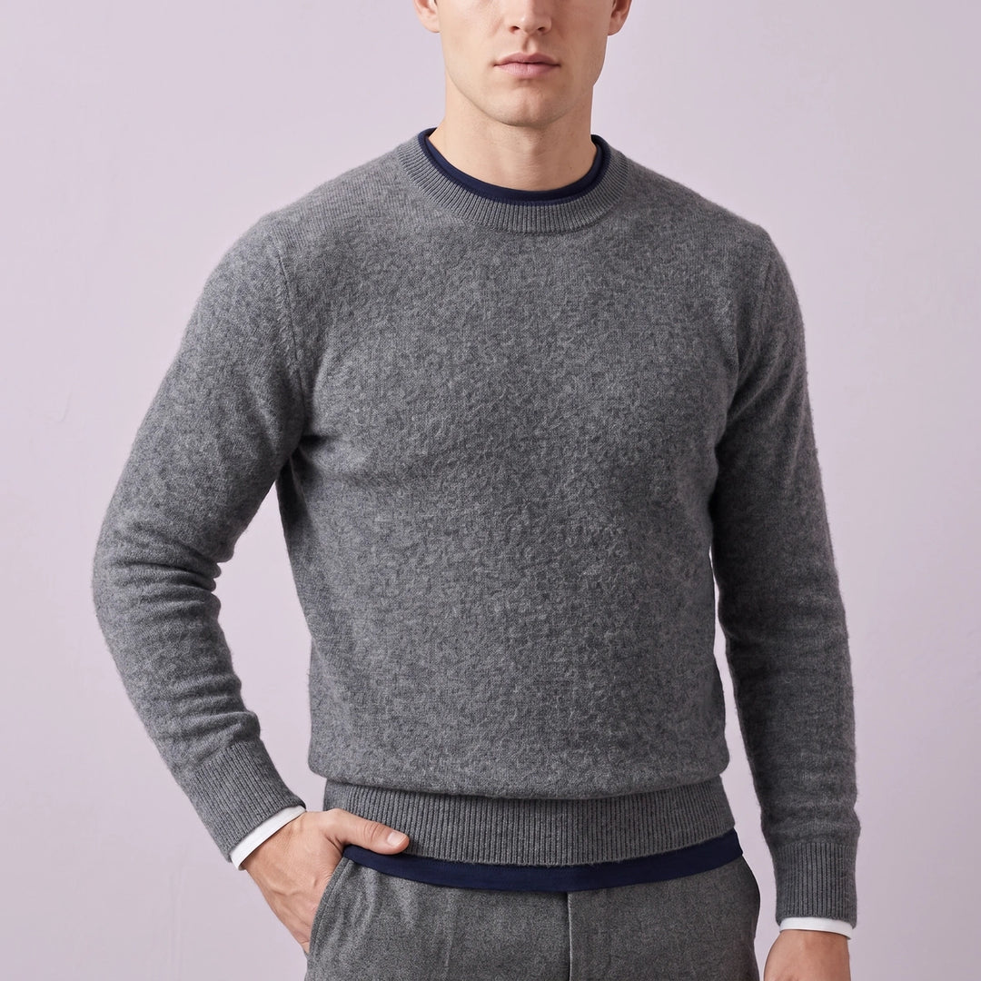 Ignatius Brushed Cashmere Tipped Crew Sweater - Dark Gray