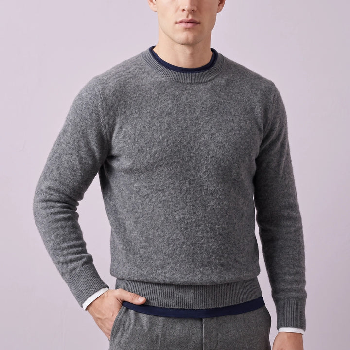 Ignatius Brushed Cashmere Tipped Crew Sweater - Dark Gray