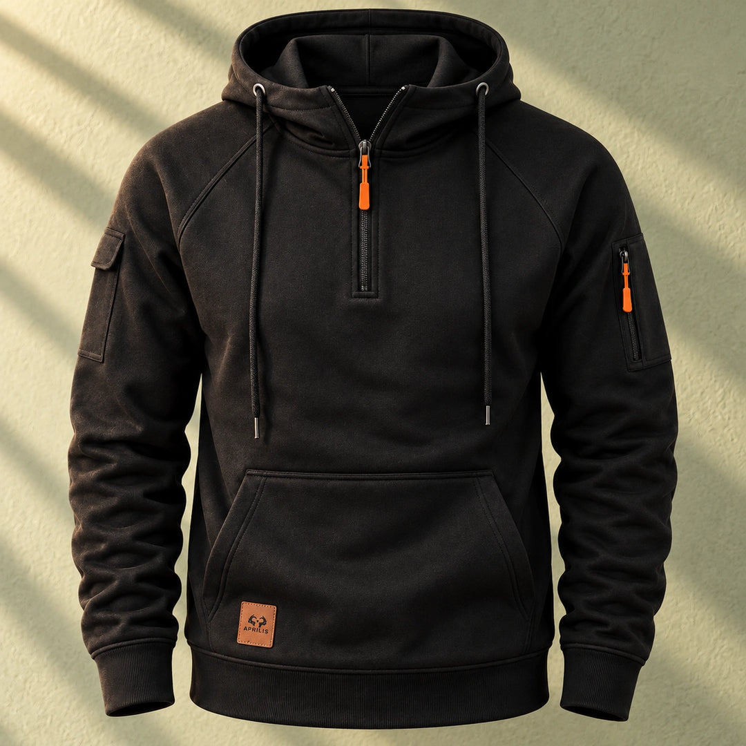 Ivan Fleece Lined Quarter Zip Hoodie - Black