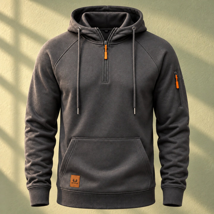 Ivan Fleece Lined Quarter Zip Hoodie - Dark Grey