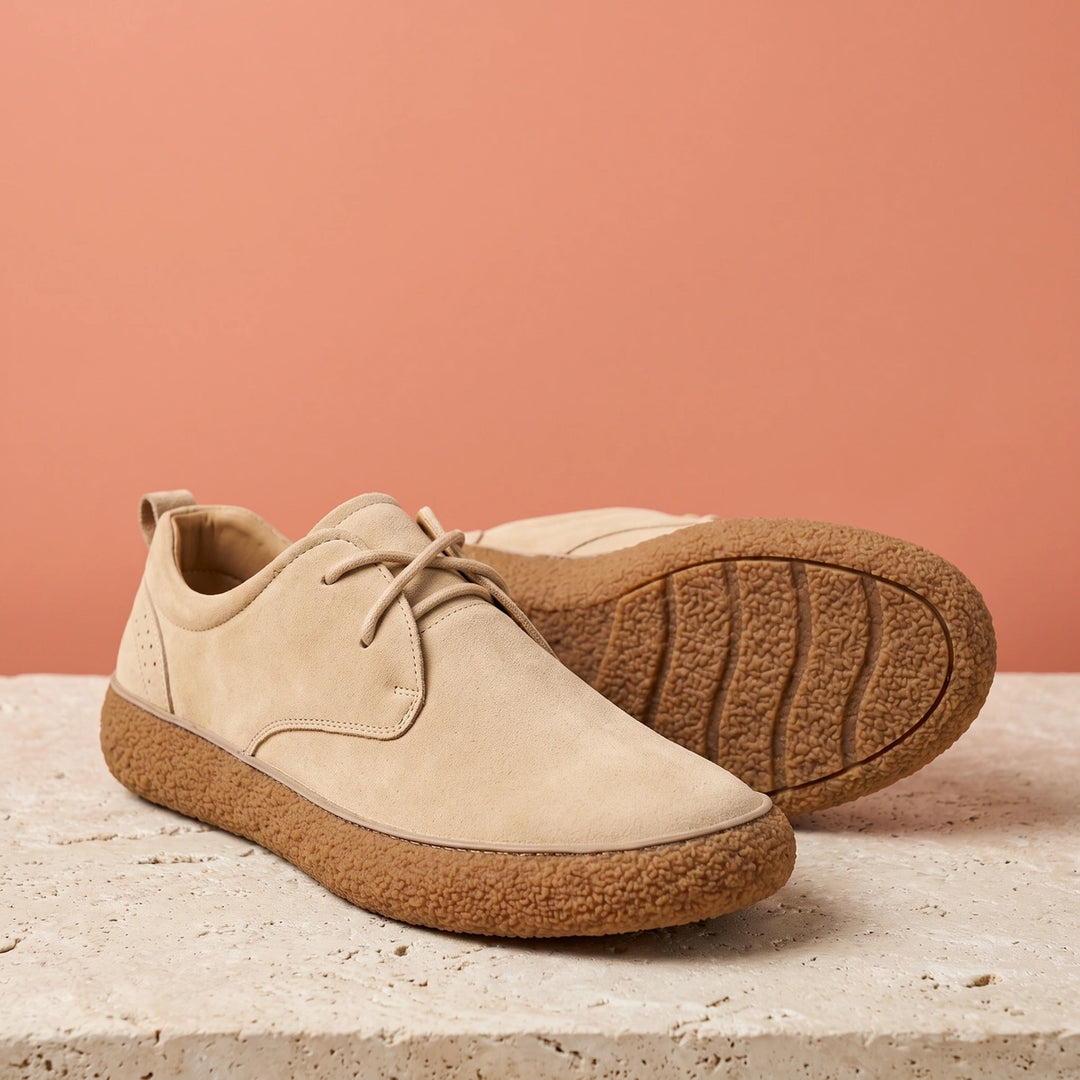 Jarvis Suede Chunky Crepe Grip Sole Derby Shoes - Beige