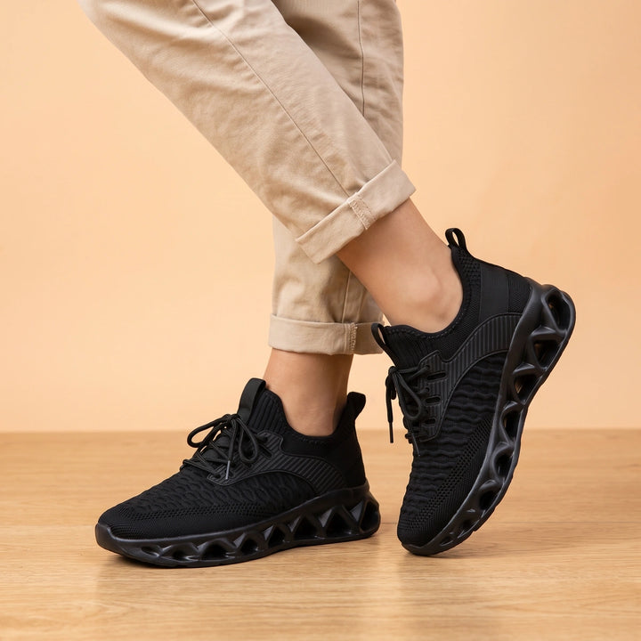 Jemima Cushioned Lightweight Lace Up Sneakers - Black