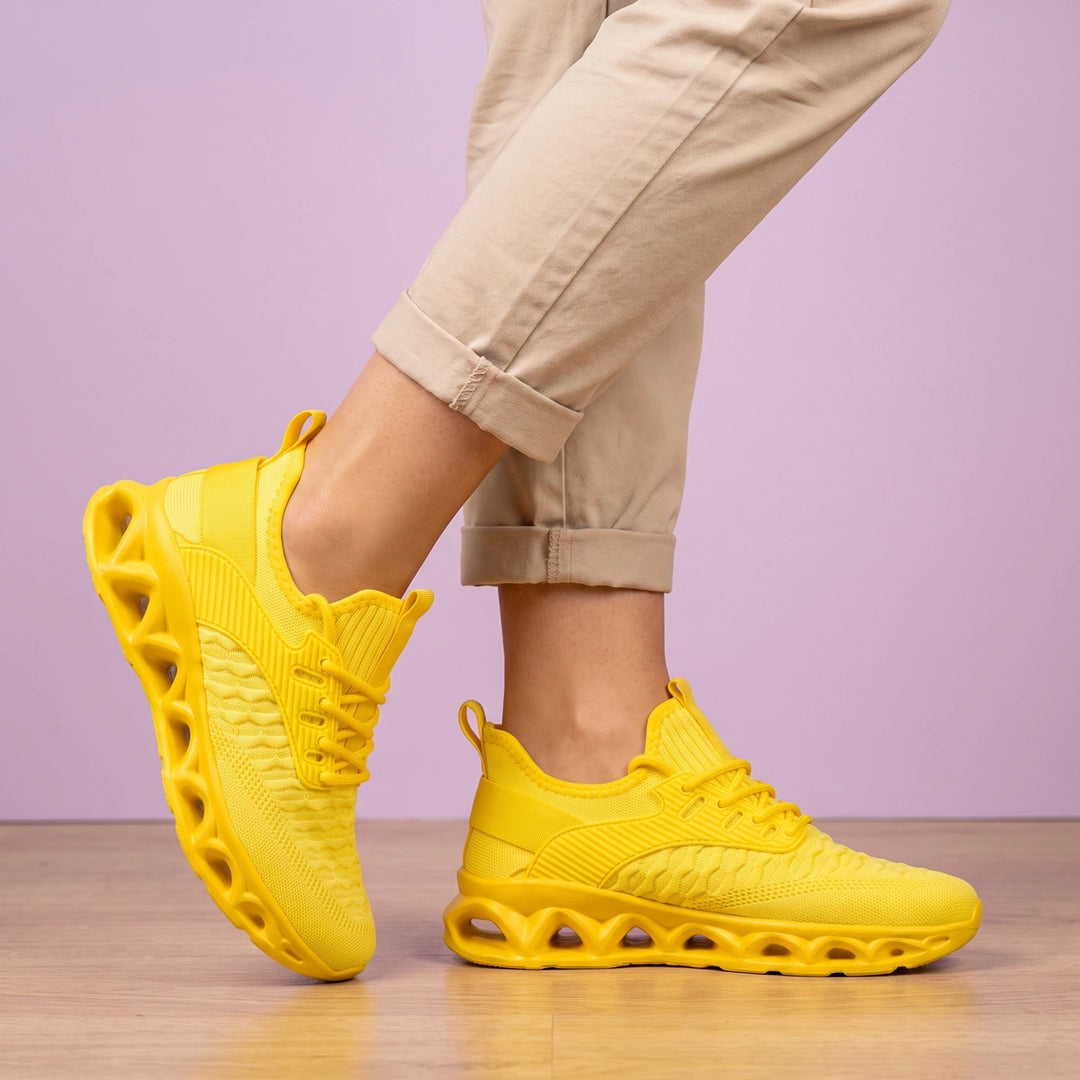 Jemima Cushioned Lightweight Lace Up Sneakers - Yellow