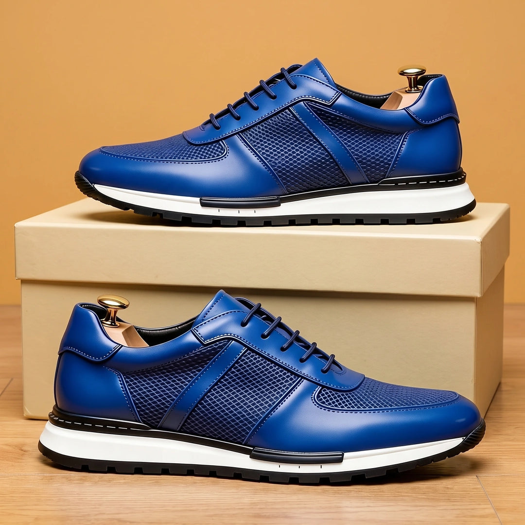 Jeremy Leather Woven Panel Dress Sneakers - Blue