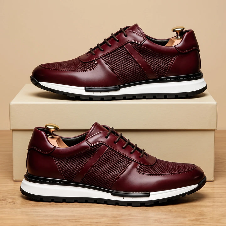 Jeremy Leather Woven Panel Dress Sneakers - Burgundy