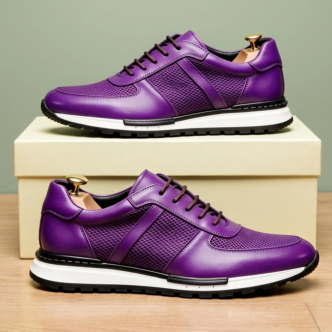 Jeremy Leather Woven Panel Dress Sneakers - Purple