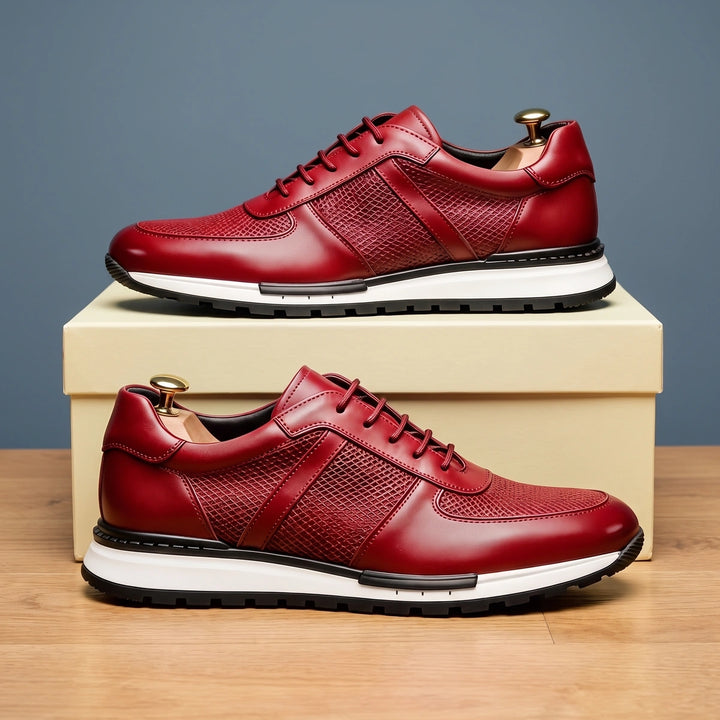 Jeremy Leather Woven Panel Dress Sneakers - Red