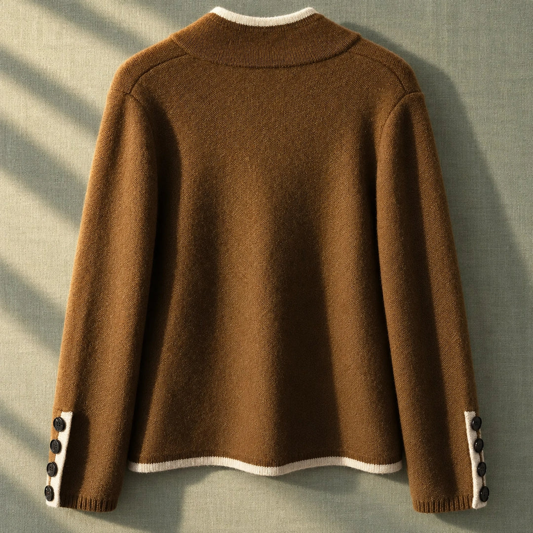 Joan Wool Blend Contrast Trim Cardigan - Brown