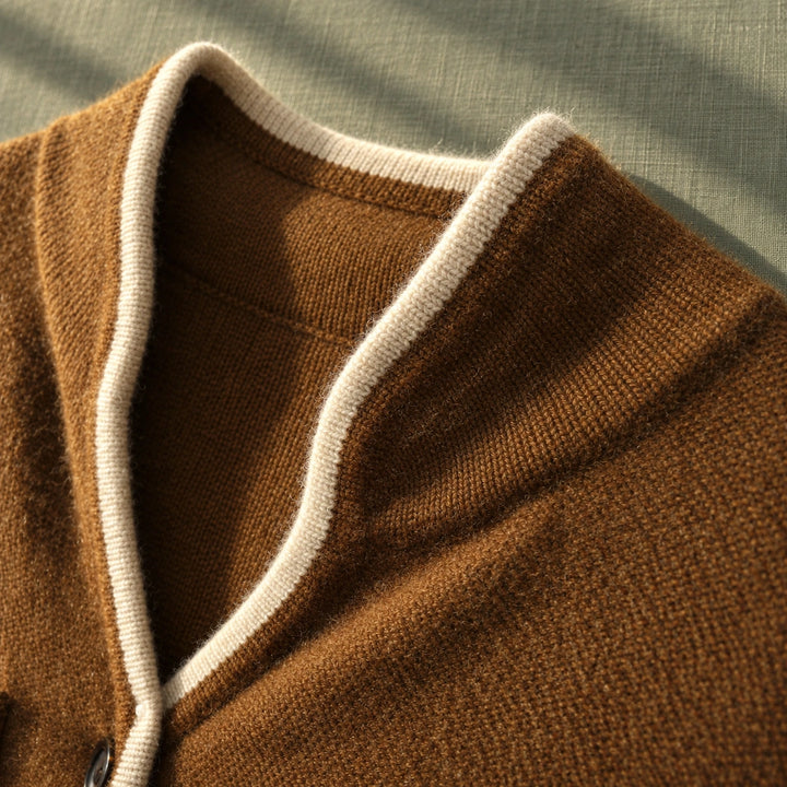 Joan Wool Blend Contrast Trim Cardigan - Brown