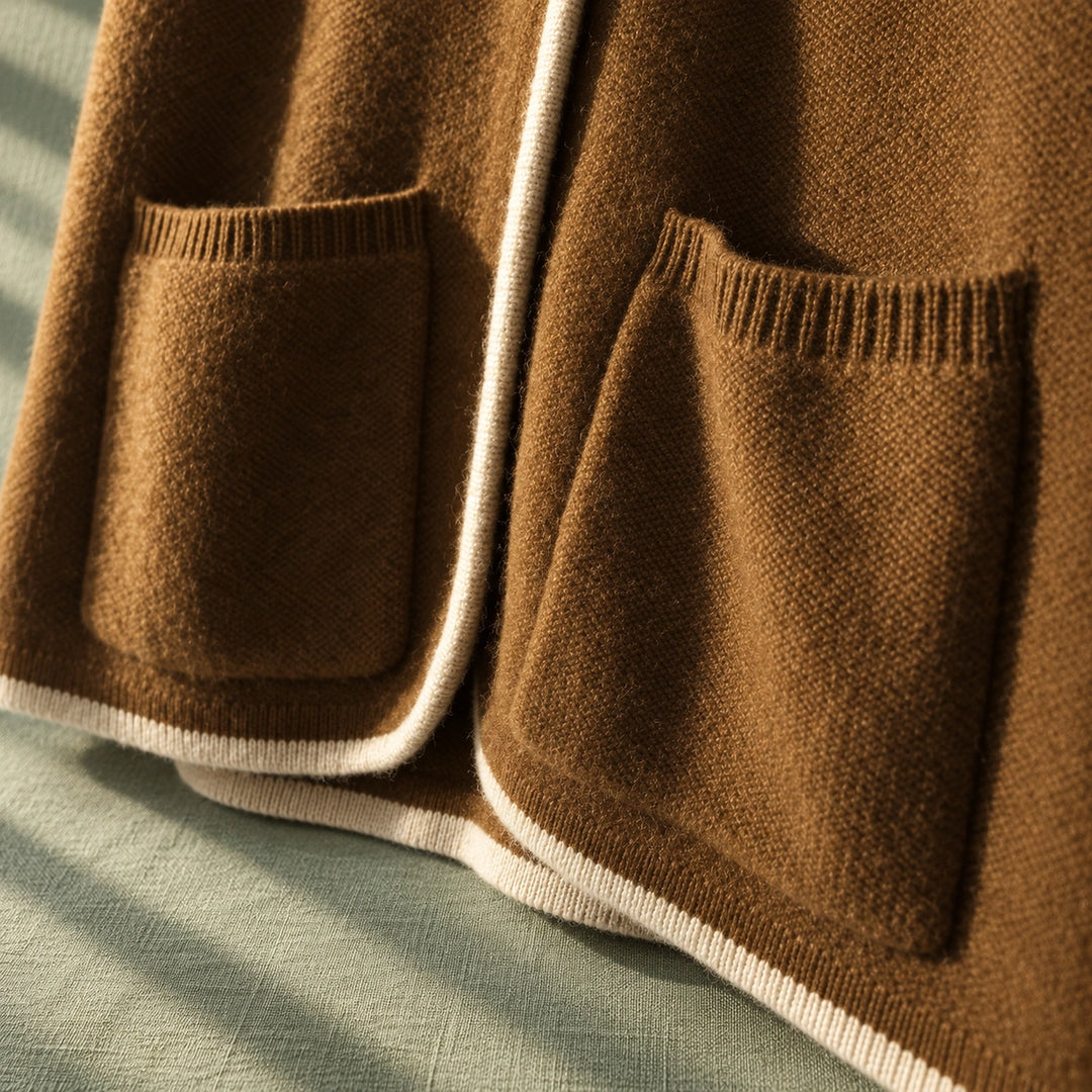 Joan Wool Blend Contrast Trim Cardigan - Brown