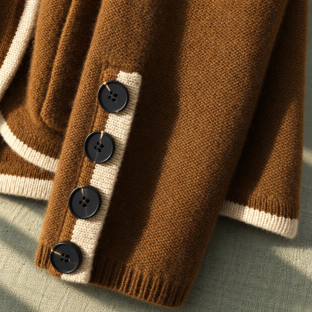 Joan Wool Blend Contrast Trim Cardigan - Brown