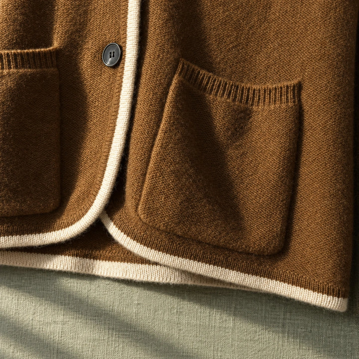 Joan Wool Blend Contrast Trim Cardigan - Brown