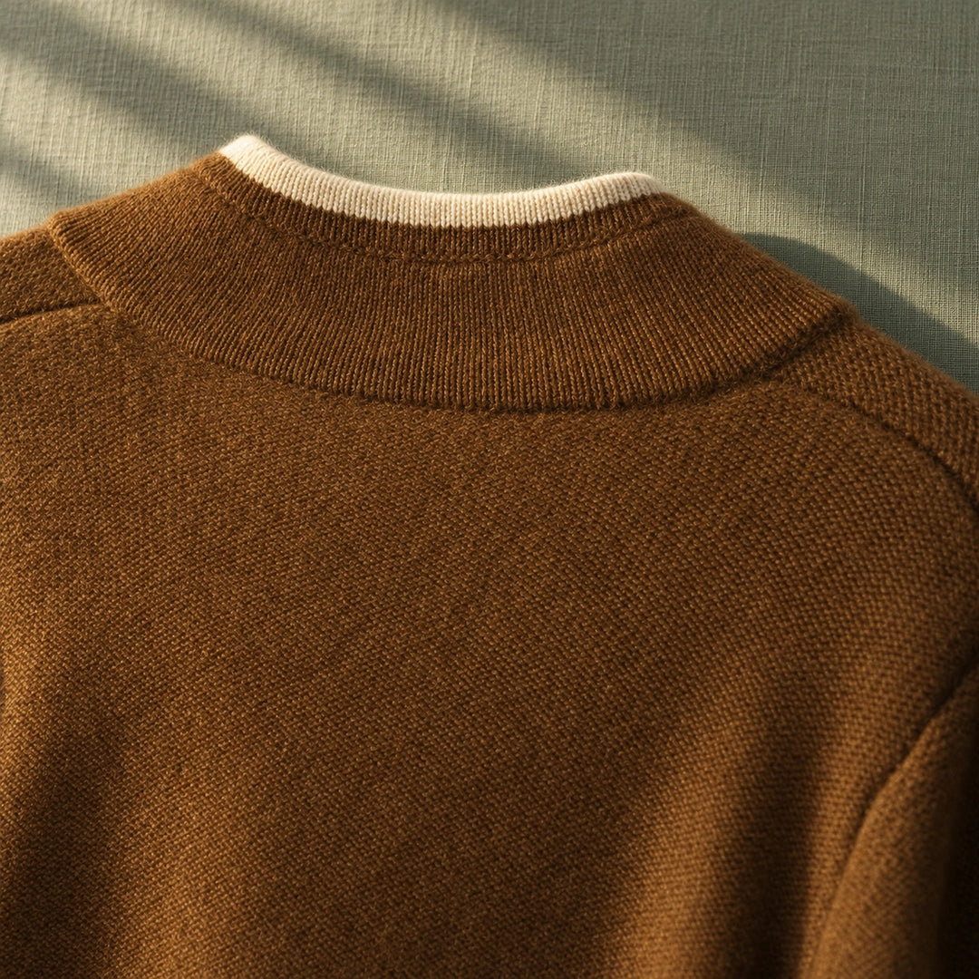 Joan Wool Blend Contrast Trim Cardigan - Brown