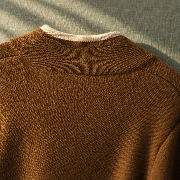 Joan Wool Blend Contrast Trim Cardigan - Brown