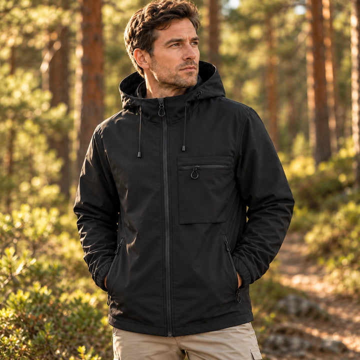 Jonas Lightweight Hooded Windbreaker Jacket - Black
