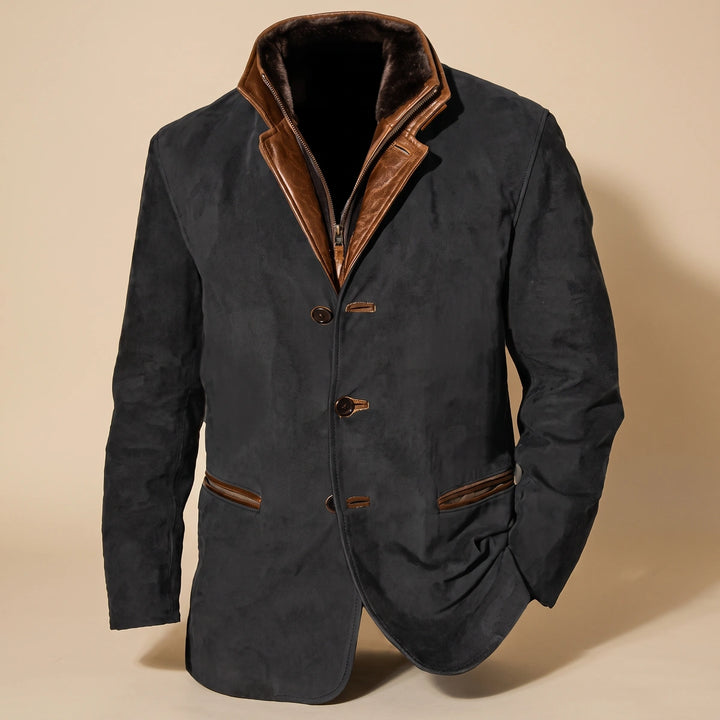 Jonathan Vegan Suede Layered Collar Blazer Jacket - Black