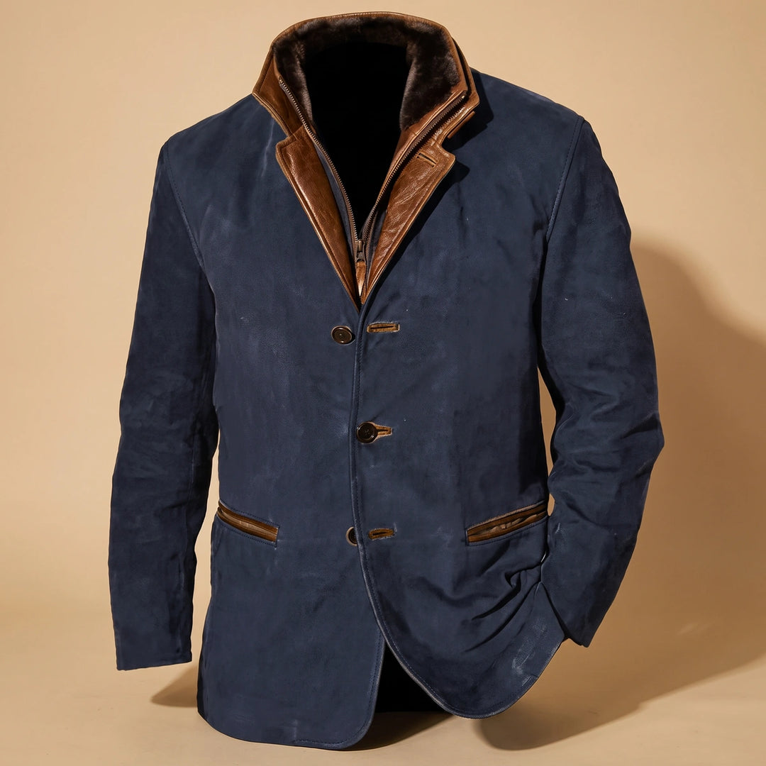 Jonathan Vegan Suede Layered Collar Blazer Jacket - Blue