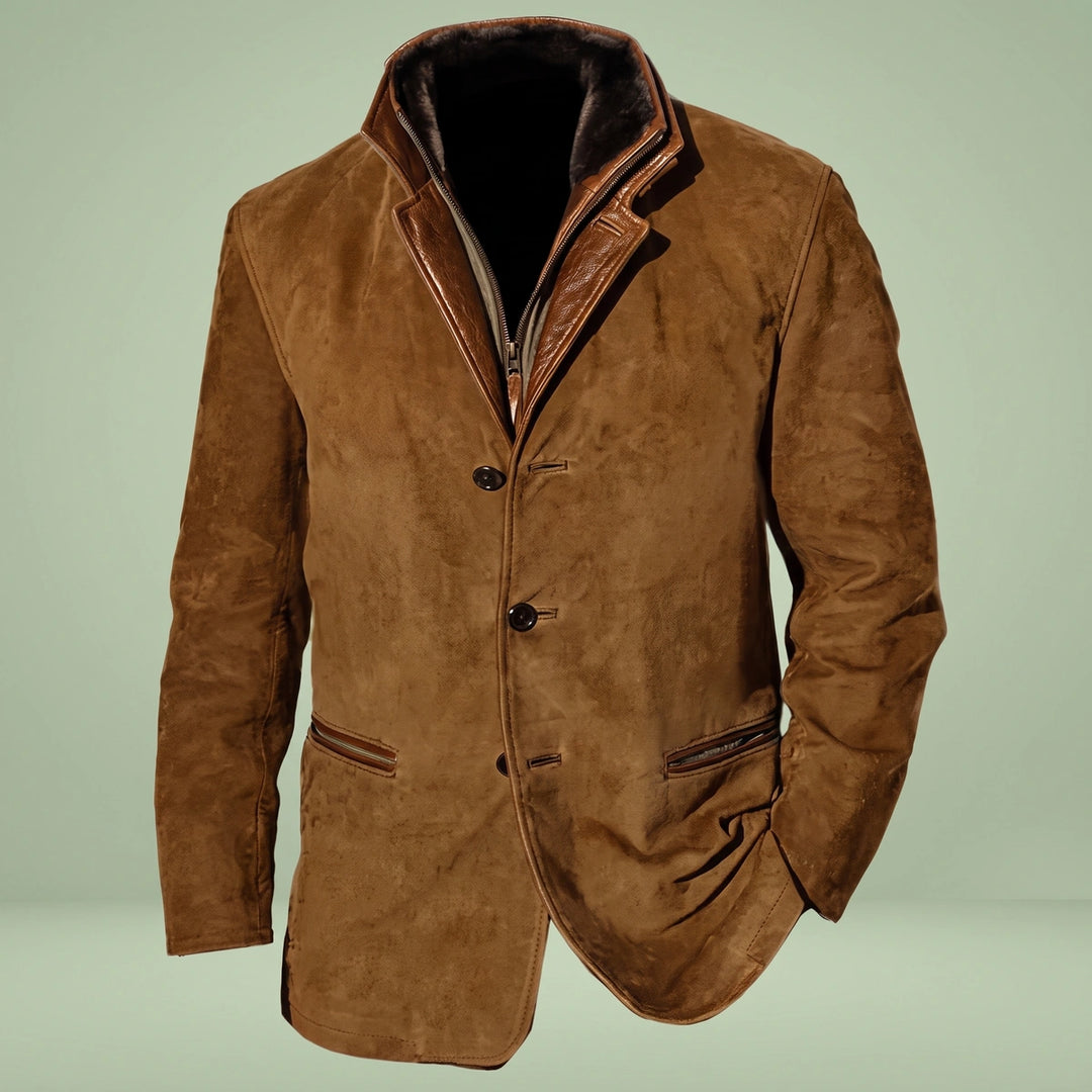 Jonathan Vegan Suede Layered Collar Blazer Jacket - dark brown