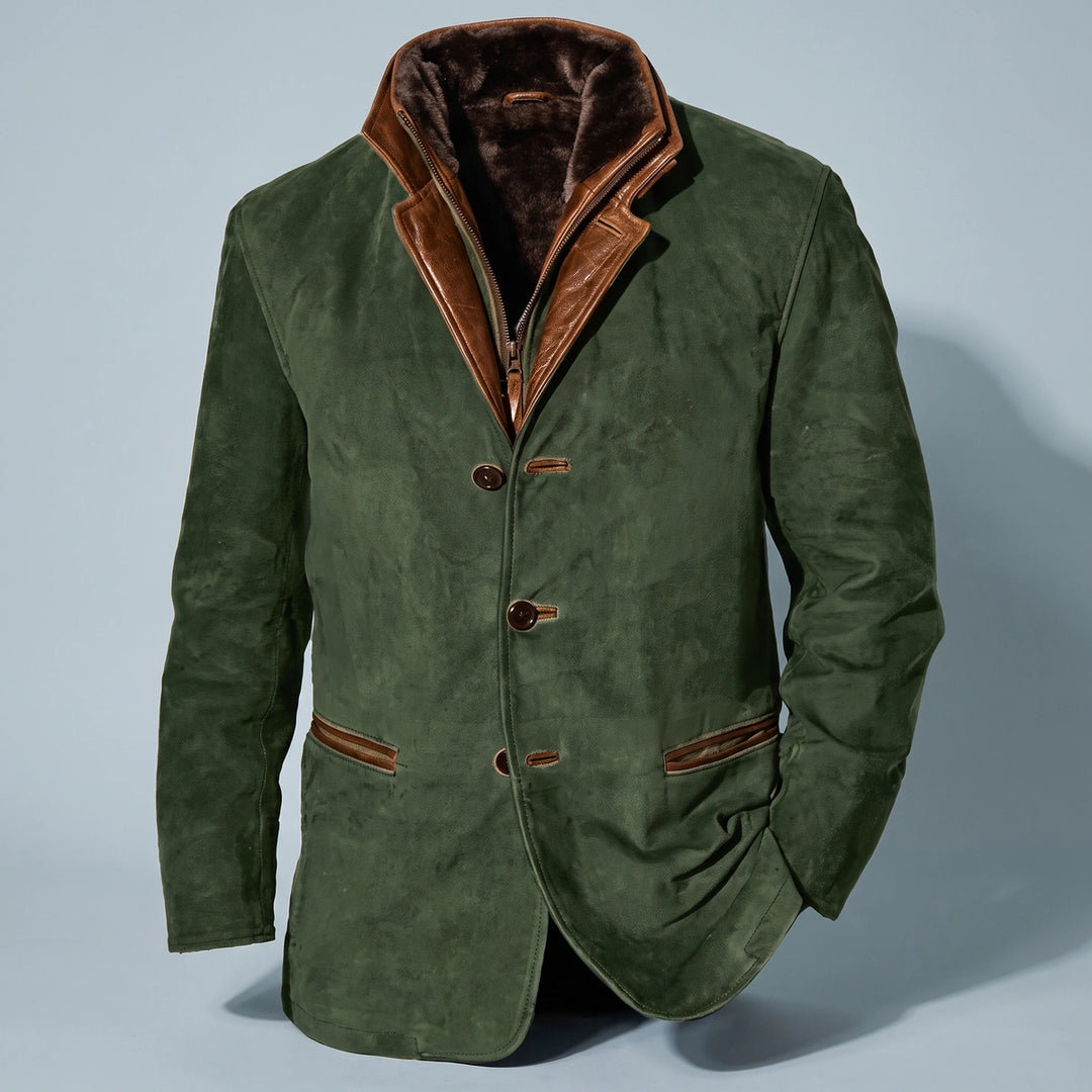 Jonathan Vegan Suede Layered Collar Blazer Jacket - Green